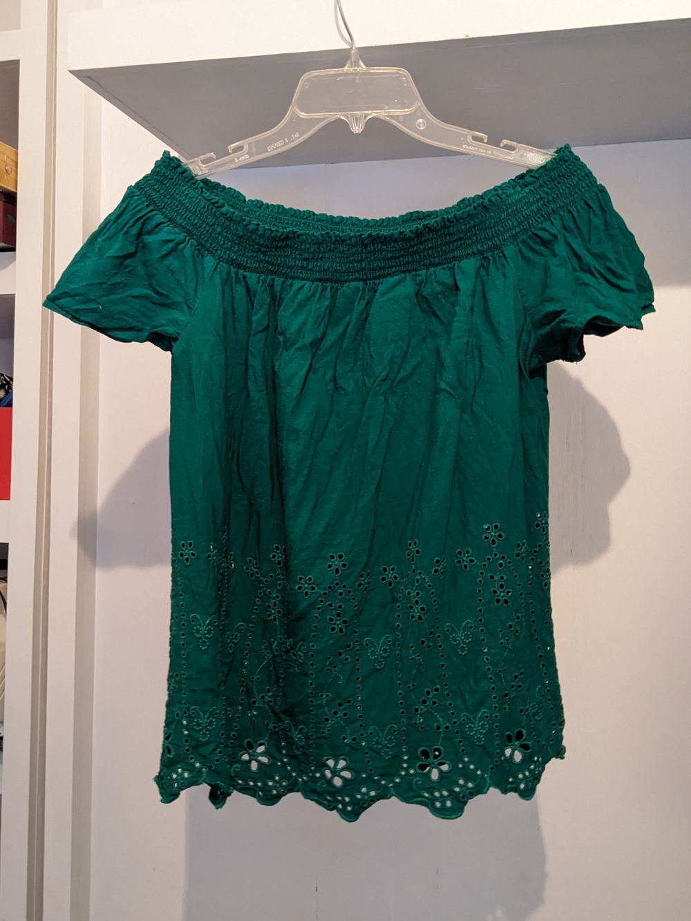 Old Navy Emerald Green Off-Shoulder Eyelet Embroidery Top